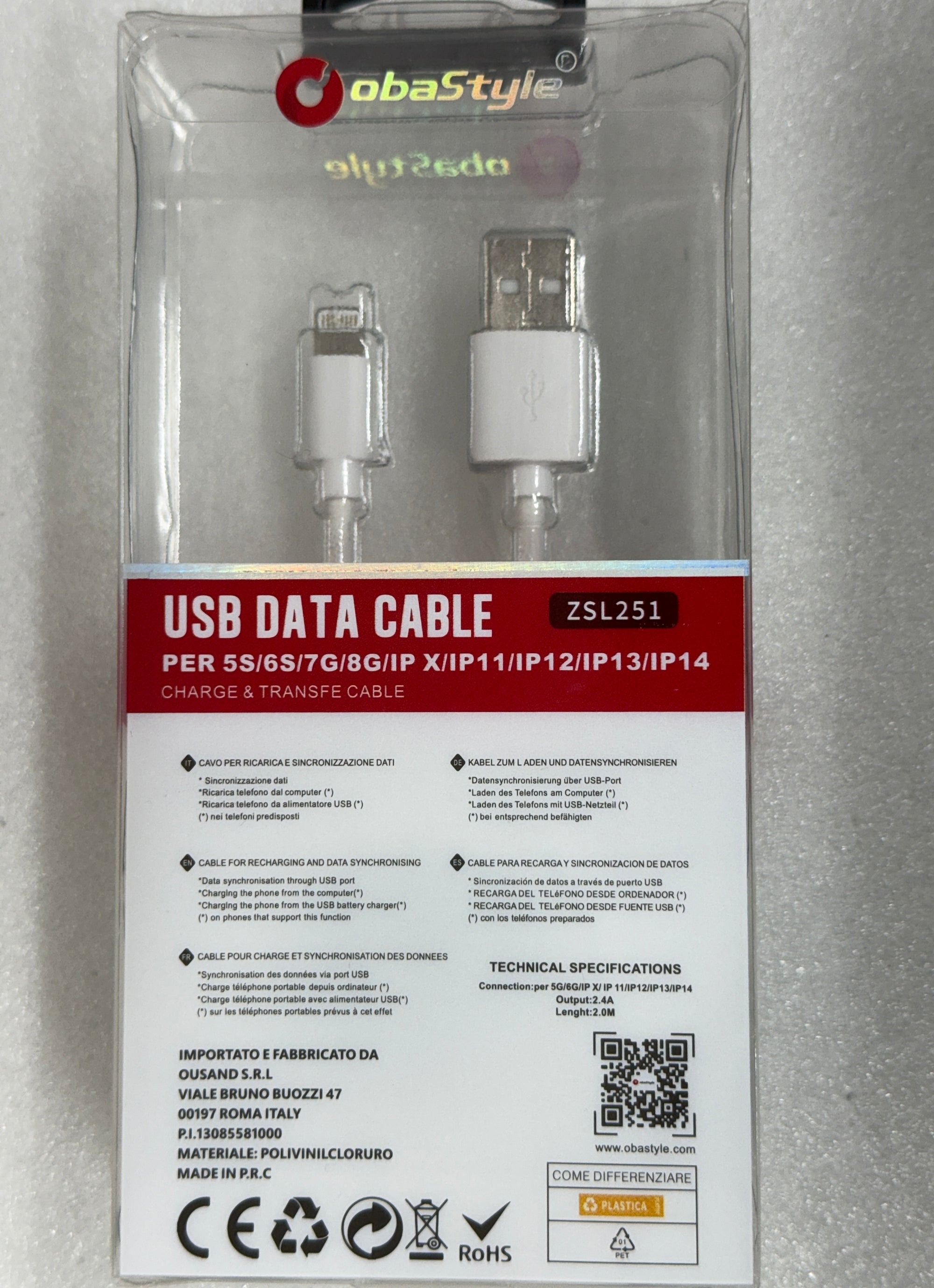 USB DATA CABLE Per iPhone da 2 metri
