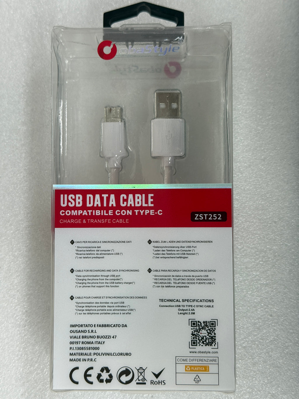 USB DATA CABLE  CON TYPE-C da 2 metri