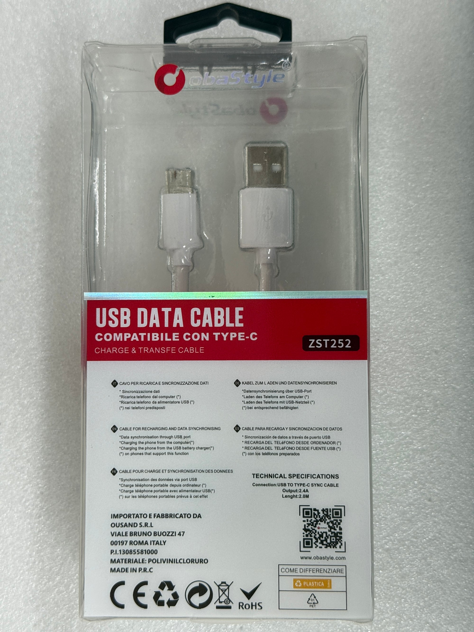 USB DATA CABLE  CON TYPE-C da 2 metri