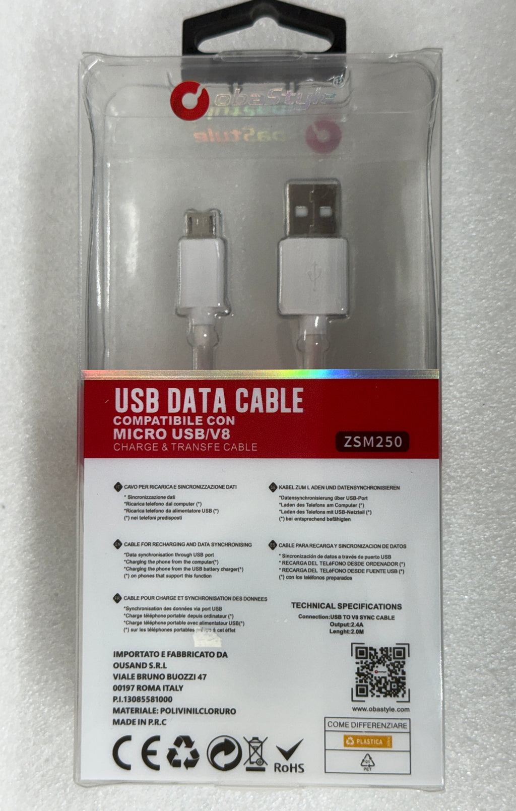 USB DATA CABLE micro-USB da 2 metri