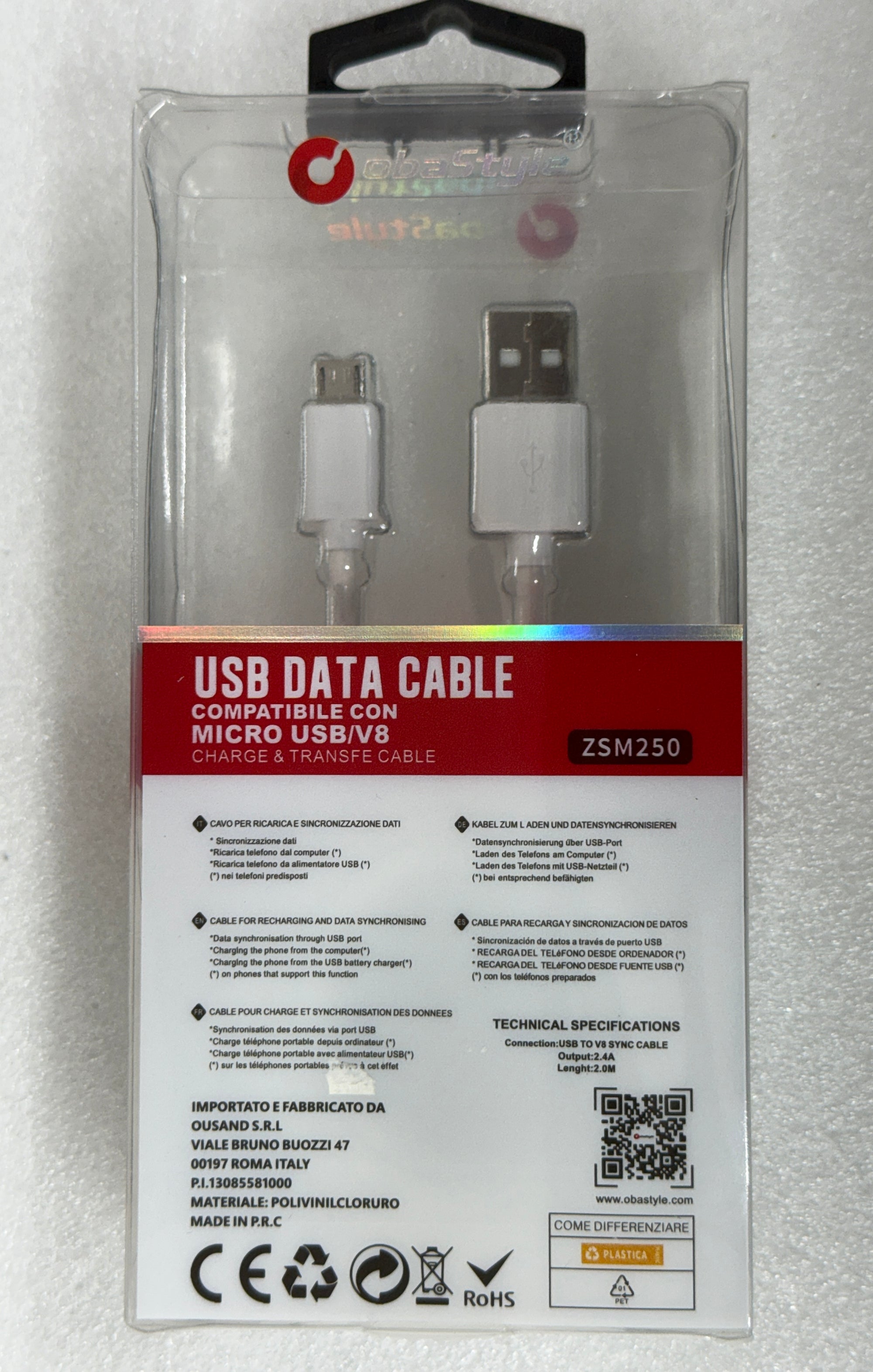 USB DATA CABLE micro-USB da 2 metri